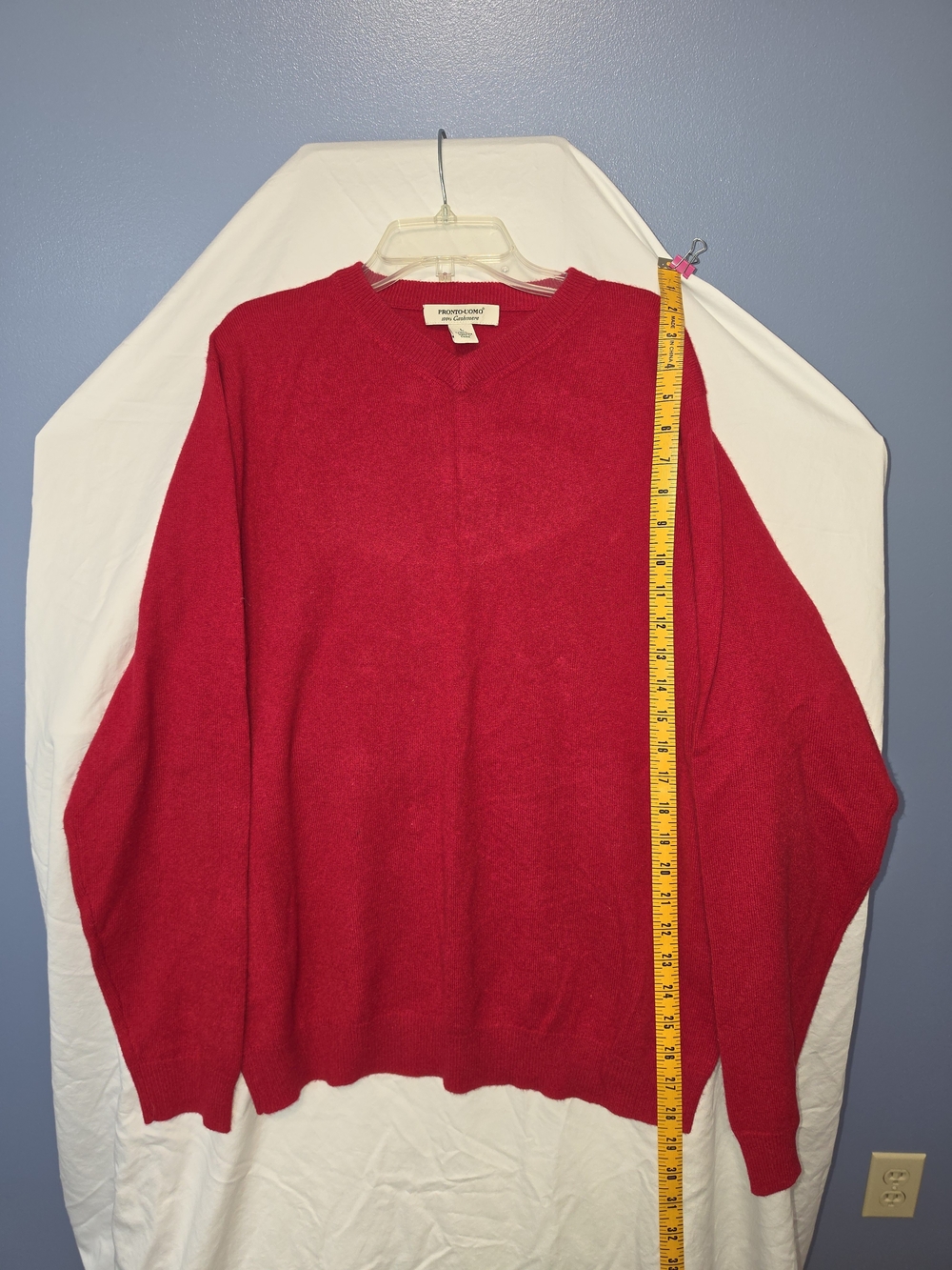 Pronto Uomo Red V-Neck Unisex Sweater Size L